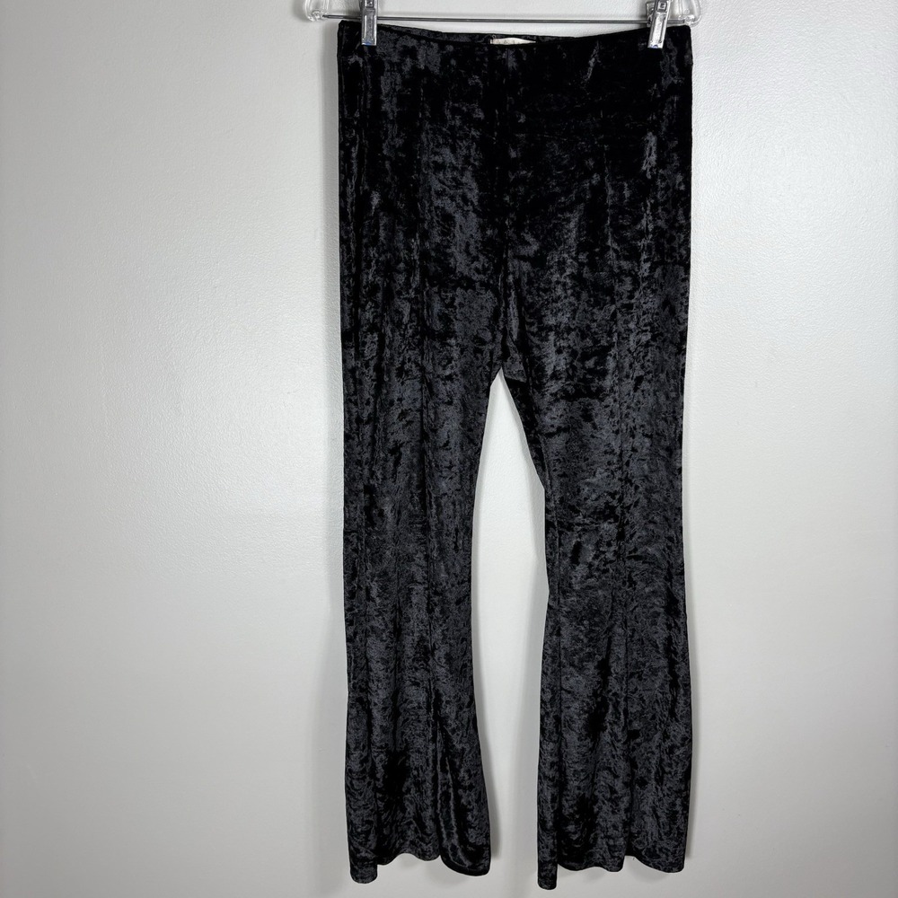 Altar'd State Women's Large Black Velvet Elastic Waist Bell Bottom Flare Pants